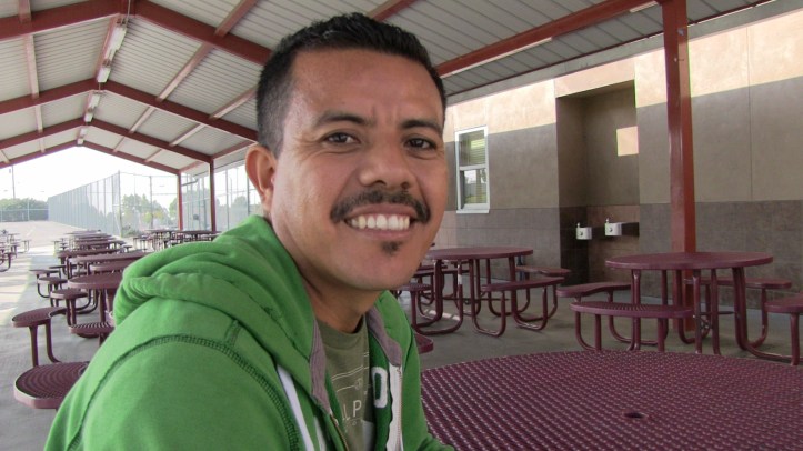 Alberto Arenas, a chef at the popular San Diego restaurant, C Level, has two boys at Cherokee Point. Since he works at night, he spends most days at the school, helping teachers and talking with other parents. "I just want to spend  more time with my kids. I'm here for two hours. At recess time, I go outside and play with them. I think they feel more comfortable." 