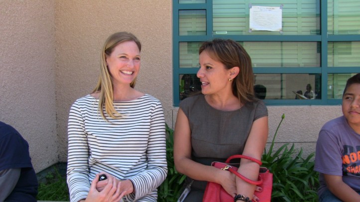 Social worker Lauren Maher (l) and School Mental Health Director Pia Escudero at Harmony Elementary School in Los Angeles, CA. 