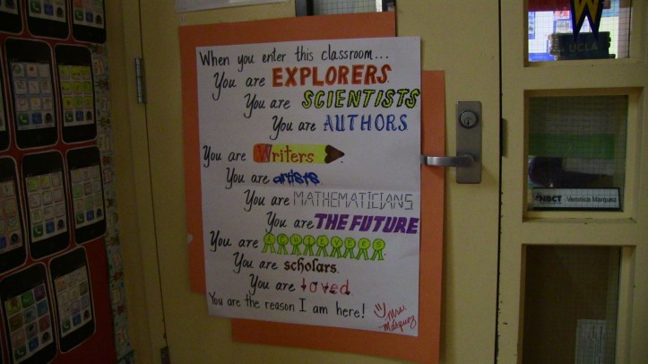 The doorway to classroom of fifth-grade teacher Veronica Marquez, a 2012  California Teacher of the Year. 